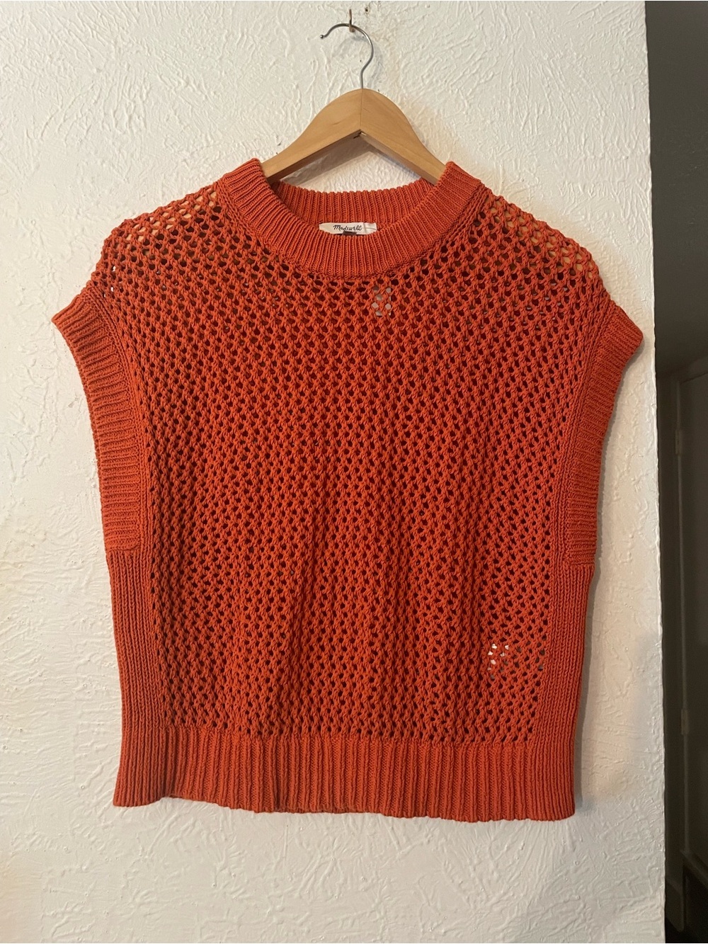 NWT Madewell Open-Knit Short Sleeve Sweater Orange Small 100% Cotton - Picture 3 of 6